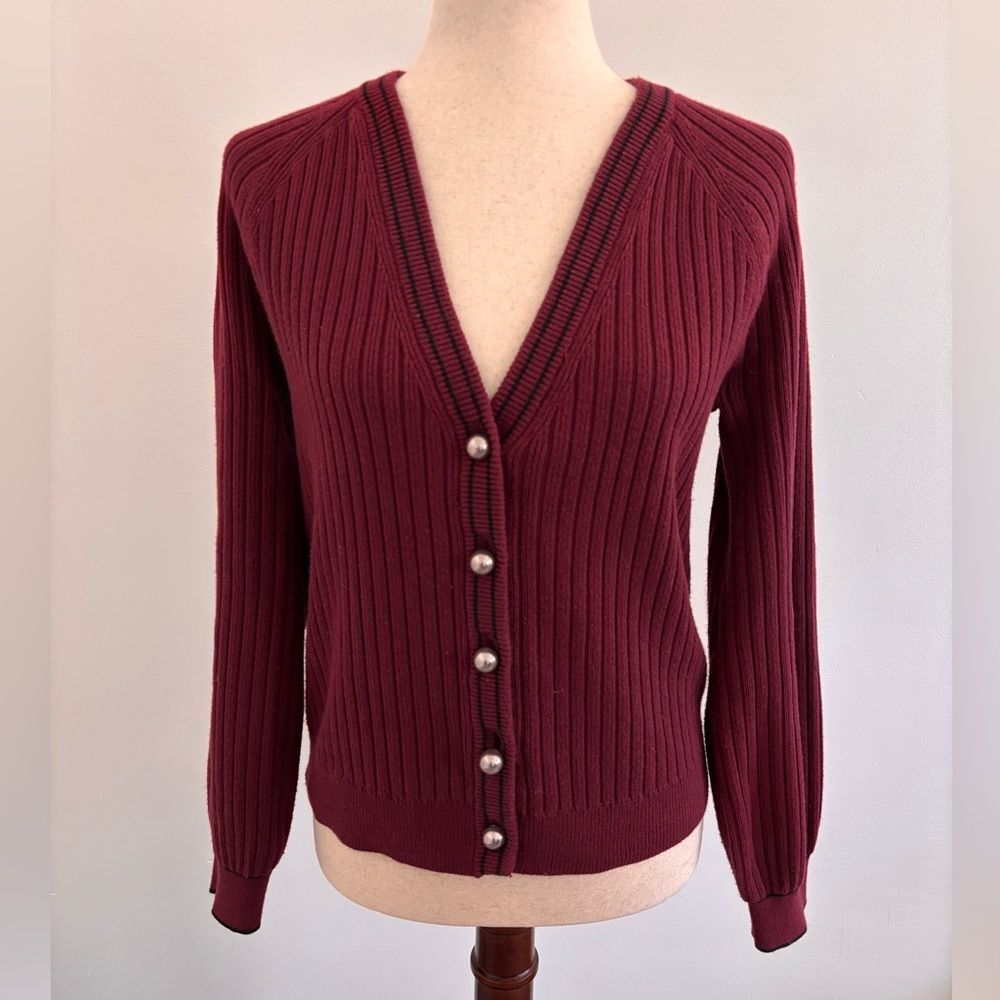 Talbots Deep Red Cardigan Button Front V Neck